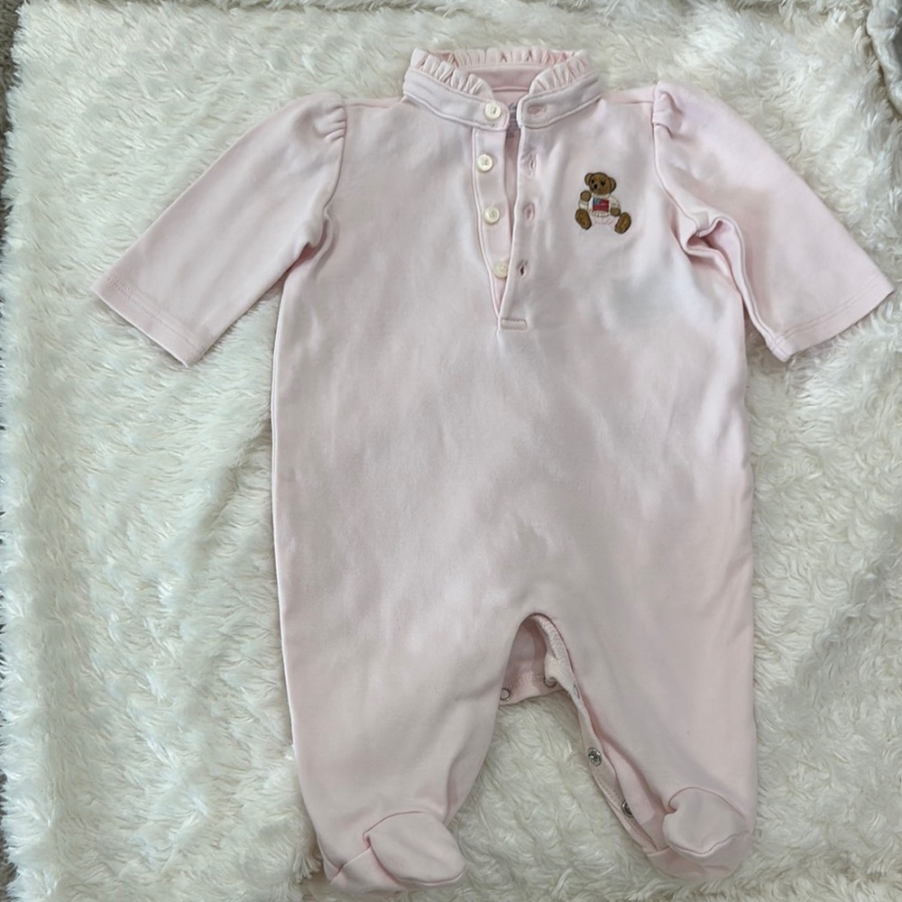 Ralph Lauren Pink Footies One Piece Cozy Cotton